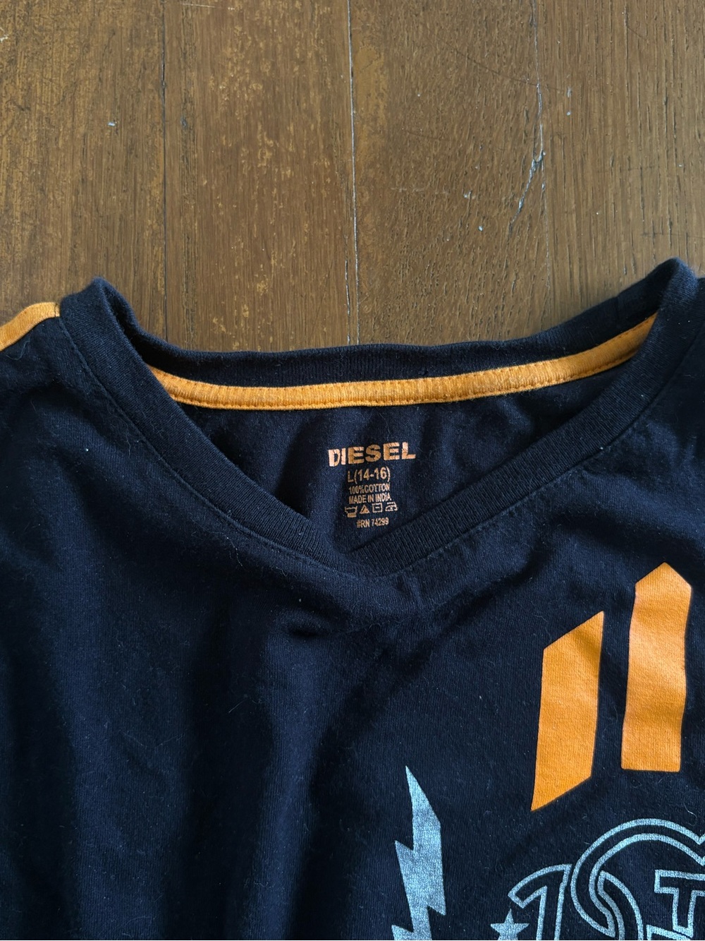 Diesel Black T-shirt with Orange Trim and Graphics